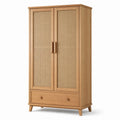 Armadio in legno con rattan e cassetto