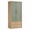 Armadio in Legno con Ante in MDF Verde e Cassetti