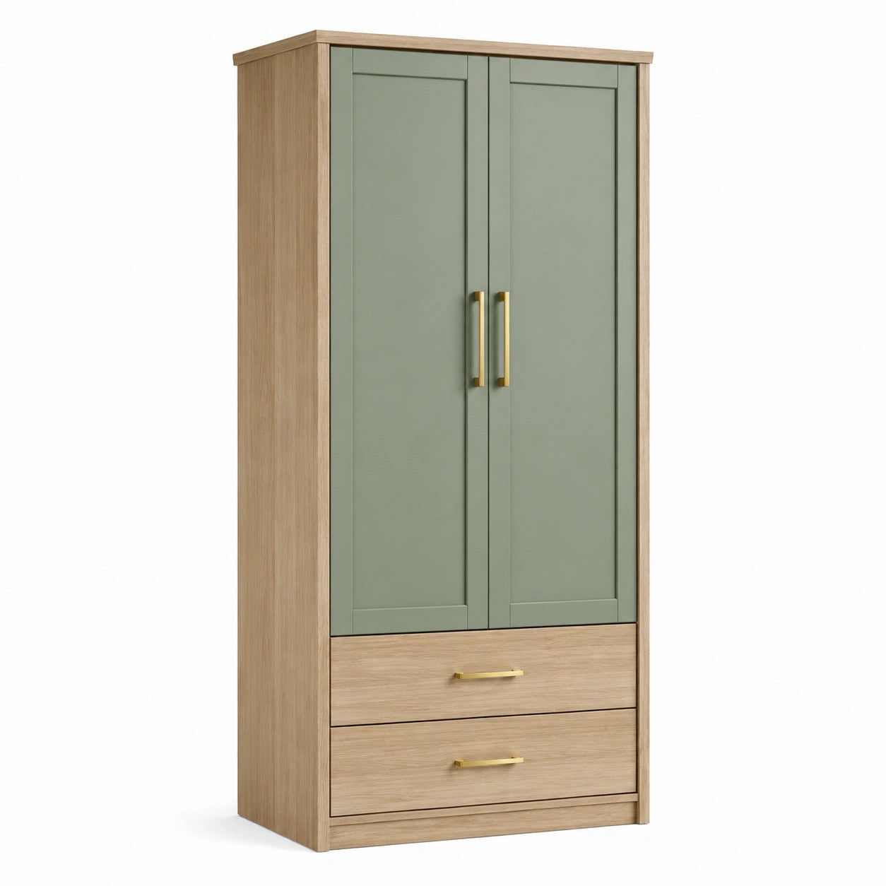 Armadio in Legno con Ante in MDF Verde e Cassetti