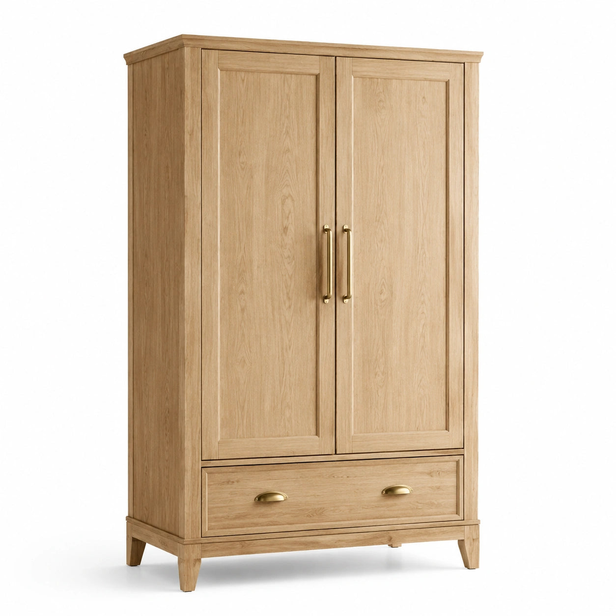 Armadio a Due Ante in Legno di Rovere con Cassetto