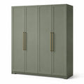 Armadio a quattro ante in legno verde con maniglie in metallo 200x180x60 cm