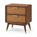 Comodino in legno e rattan con 2 cassetti marrone