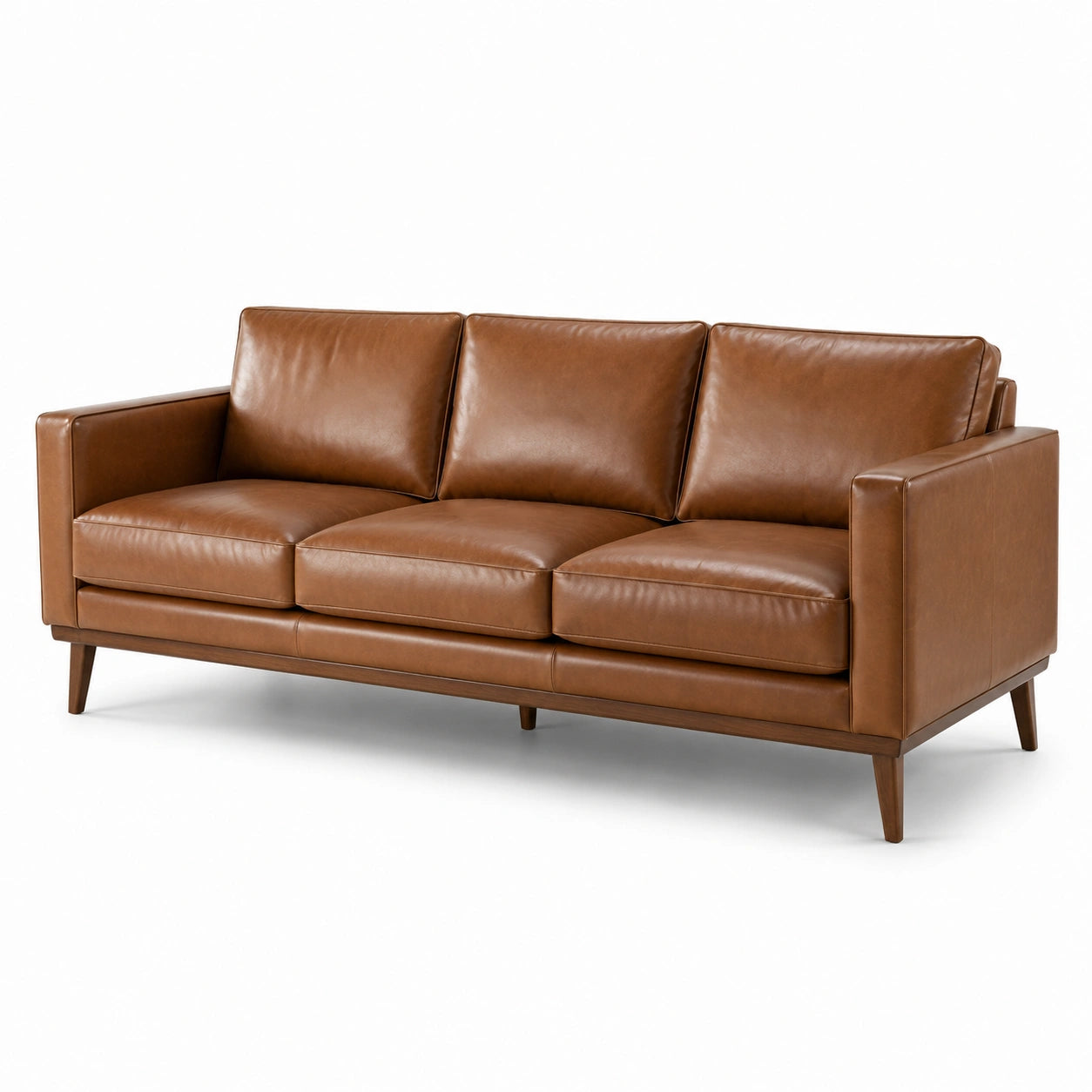 Divano in pelle marrone con struttura in legno