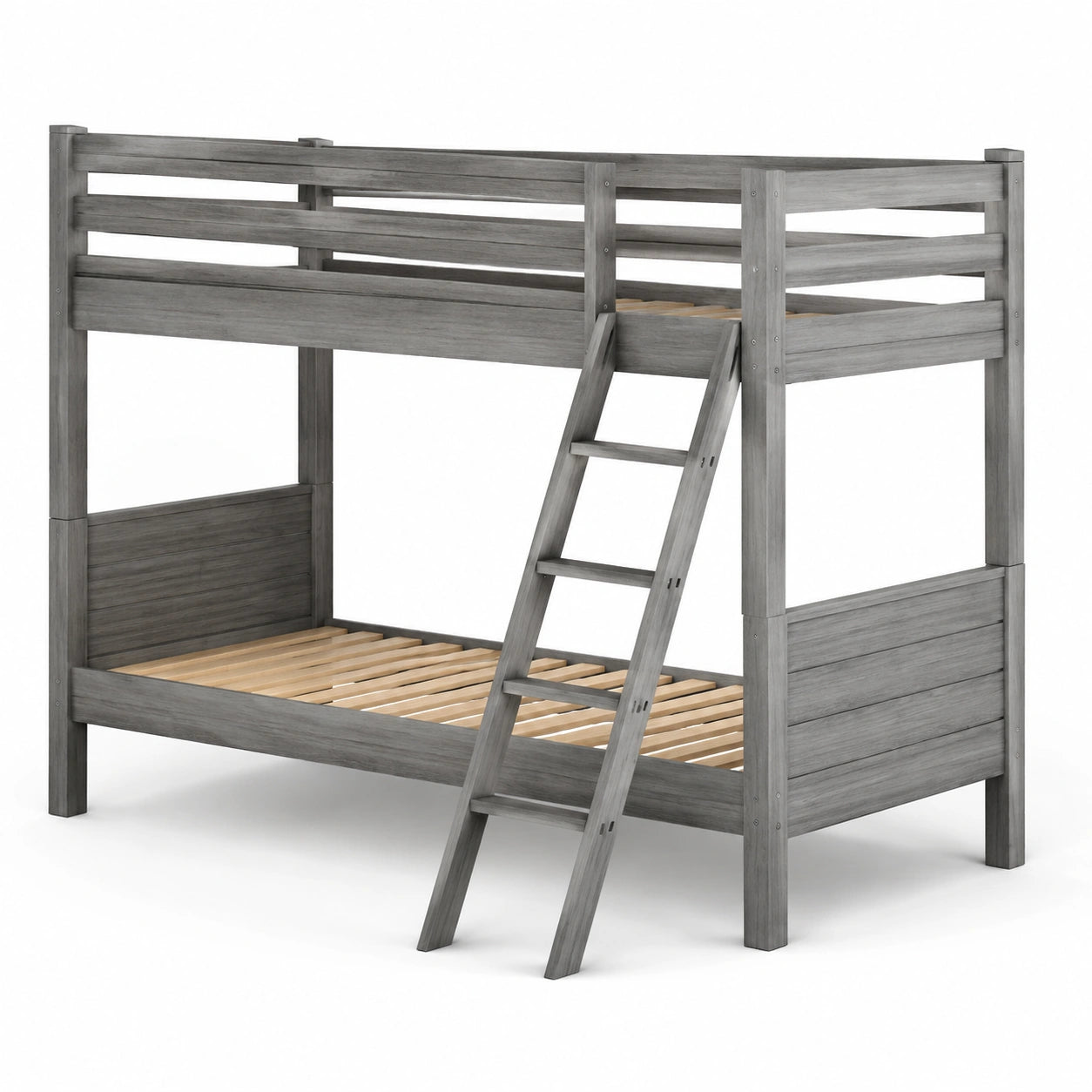 Letto a castello in legno di pino grigio con scala