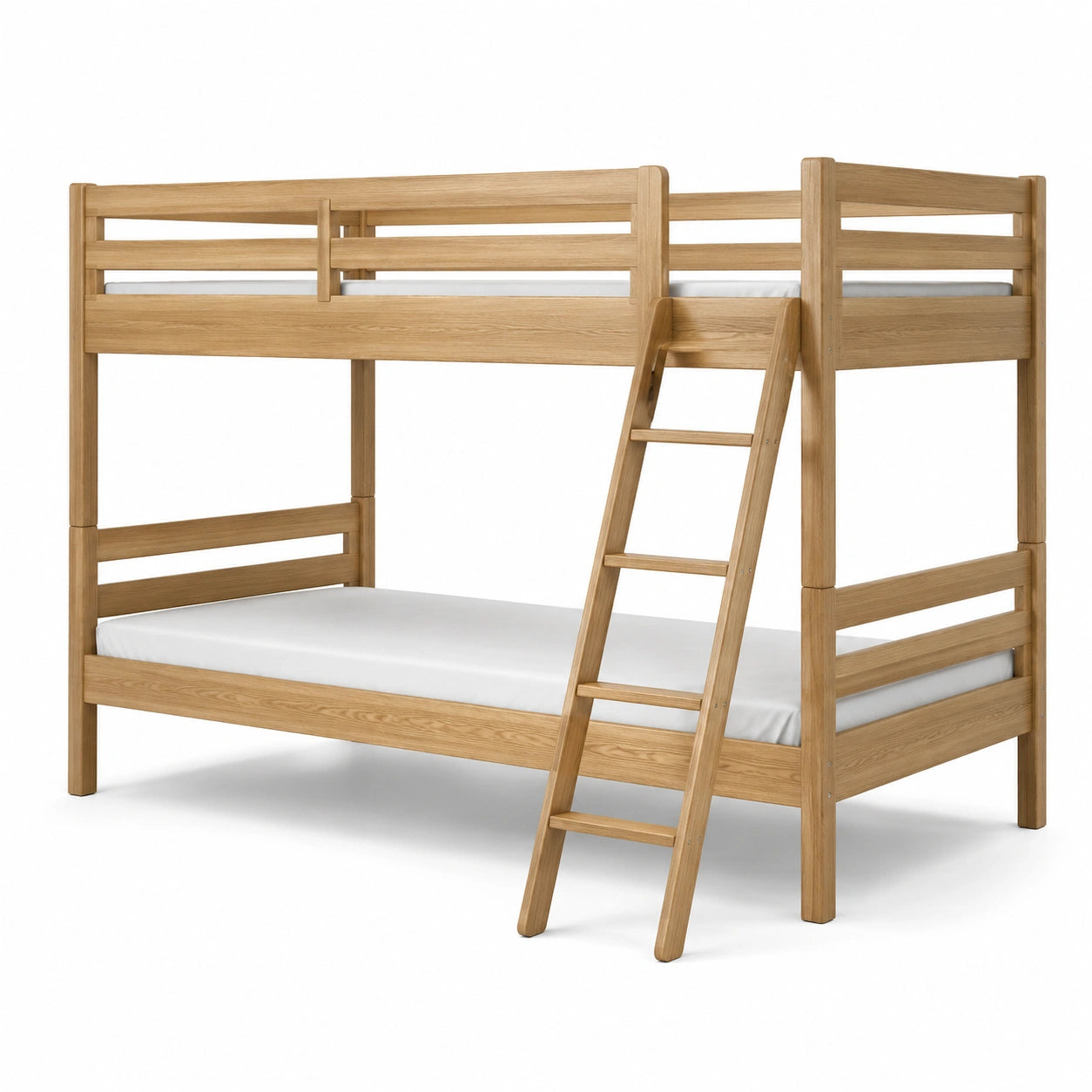 Letto a castello in legno massello di quercia naturale con materassi