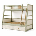 Letto a castello in legno di pino con cassetti verde e beige