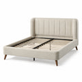 Letto matrimoniale tessuto beige e gambe in legno 200x160 cm