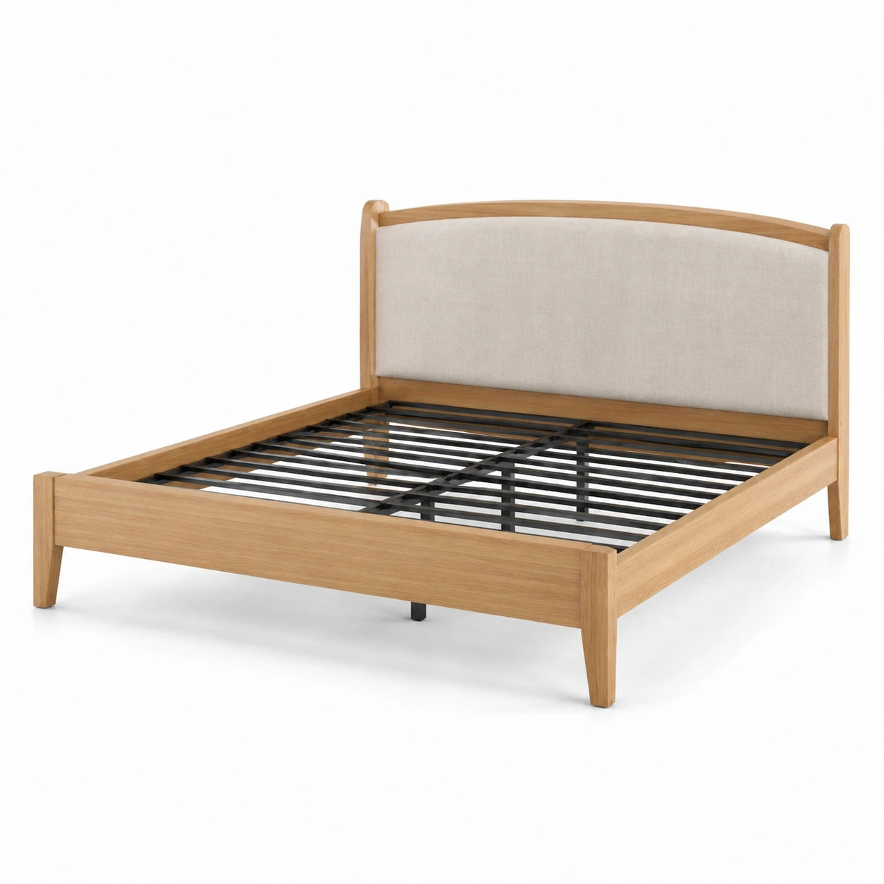 Letto matrimoniale in legno di quercia e tessuto beige 200x160 cm