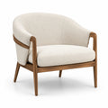 Poltrona lounge in legno con tessuto bouclé beige