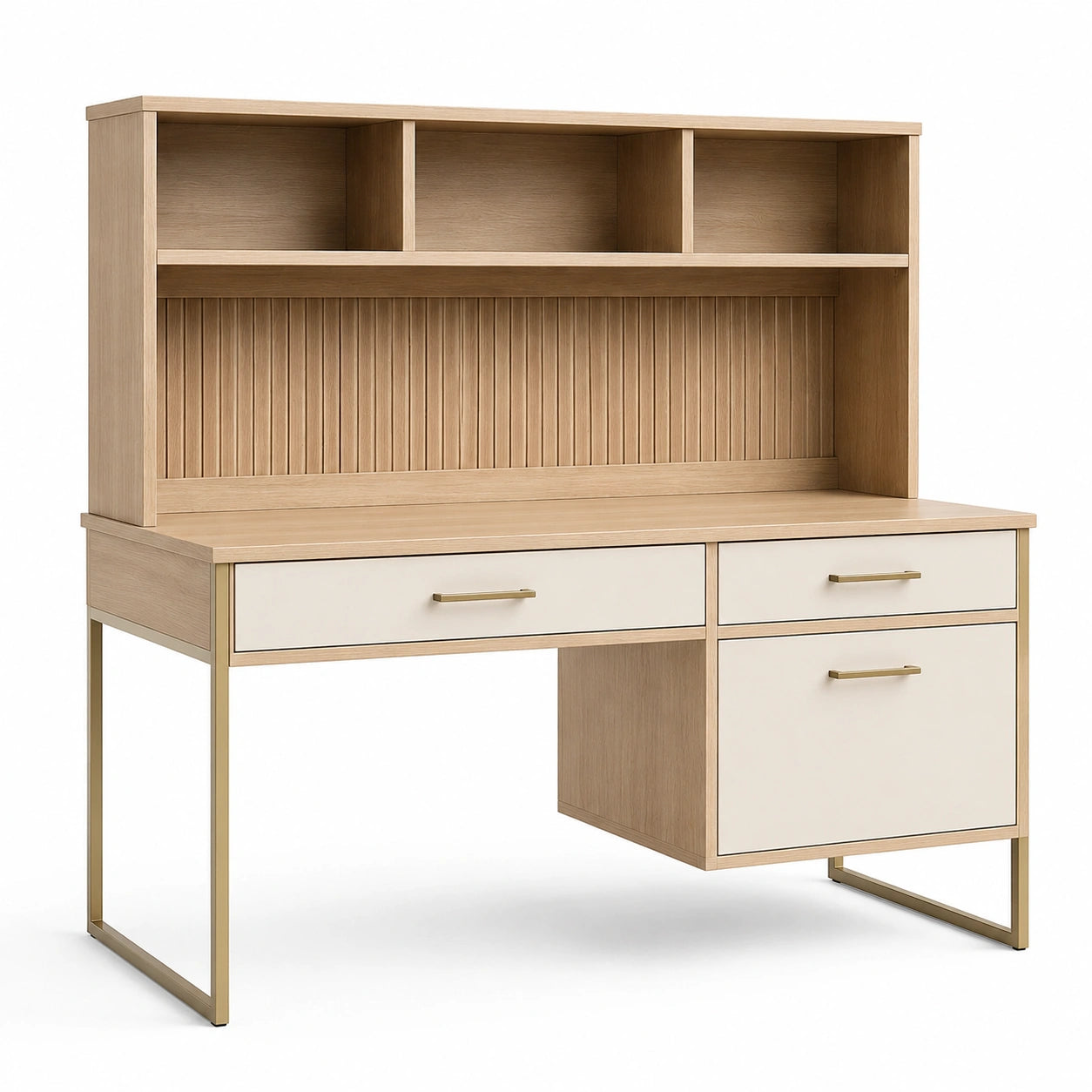 Scrivania in legno di rovere e metallo con cassetti 150x60x140 cm