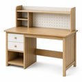 Scrivania in legno con cassetti e scaffale, rovere naturale e bianco