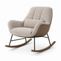 Sedia a dondolo in tessuto beige con struttura in legno e metallo