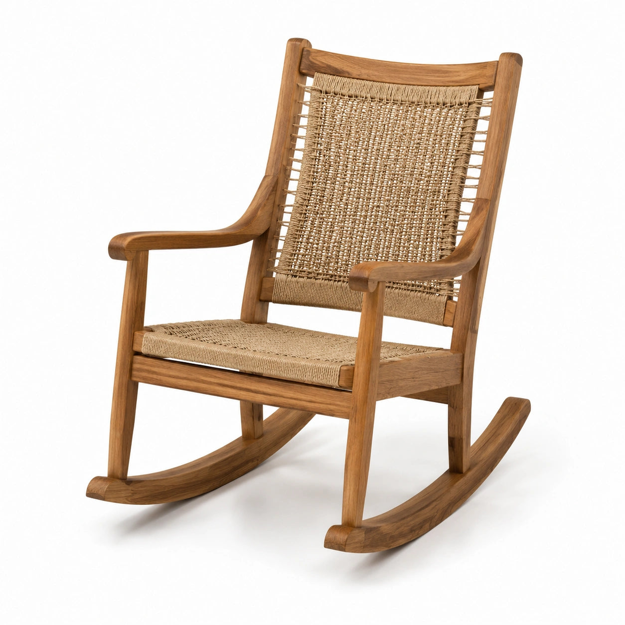 Sedia a dondolo in legno di teak con rattan beige