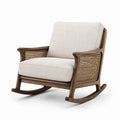 Sedia a dondolo in legno e rattan con tessuto beige