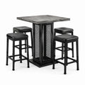 Set da bar quadrato in legno e metallo nero con sgabelli in ecopelle